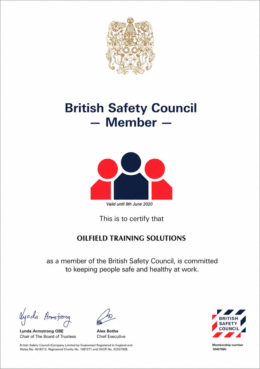 British Safety Council certificate