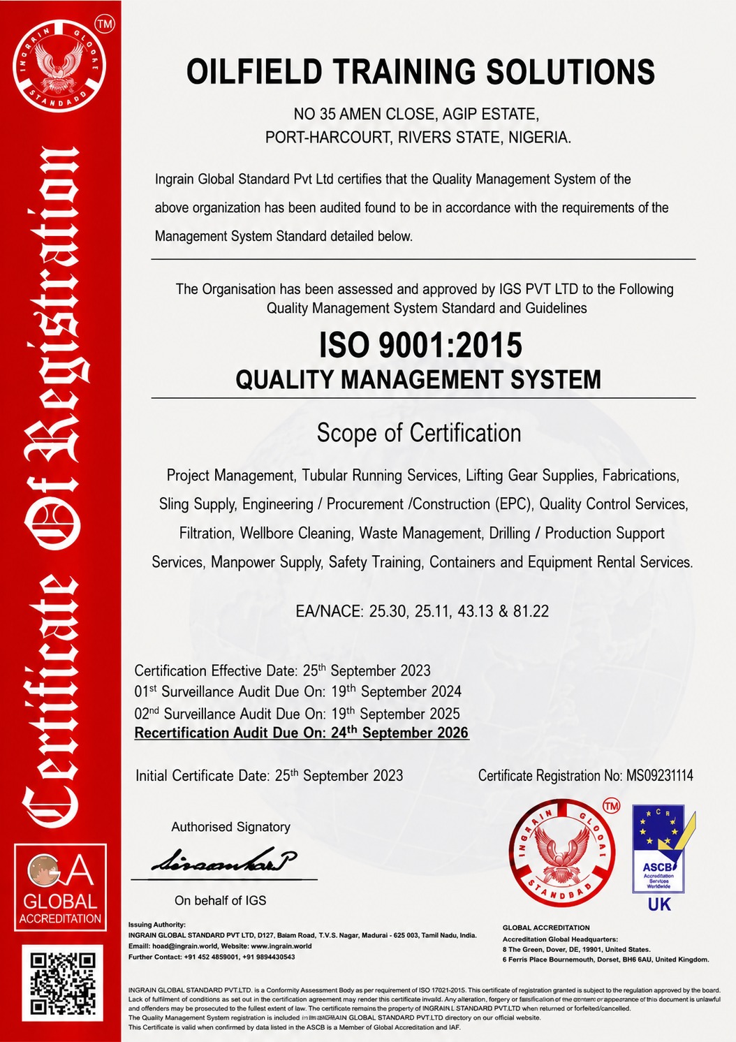 ISO 9001:2015 certificate